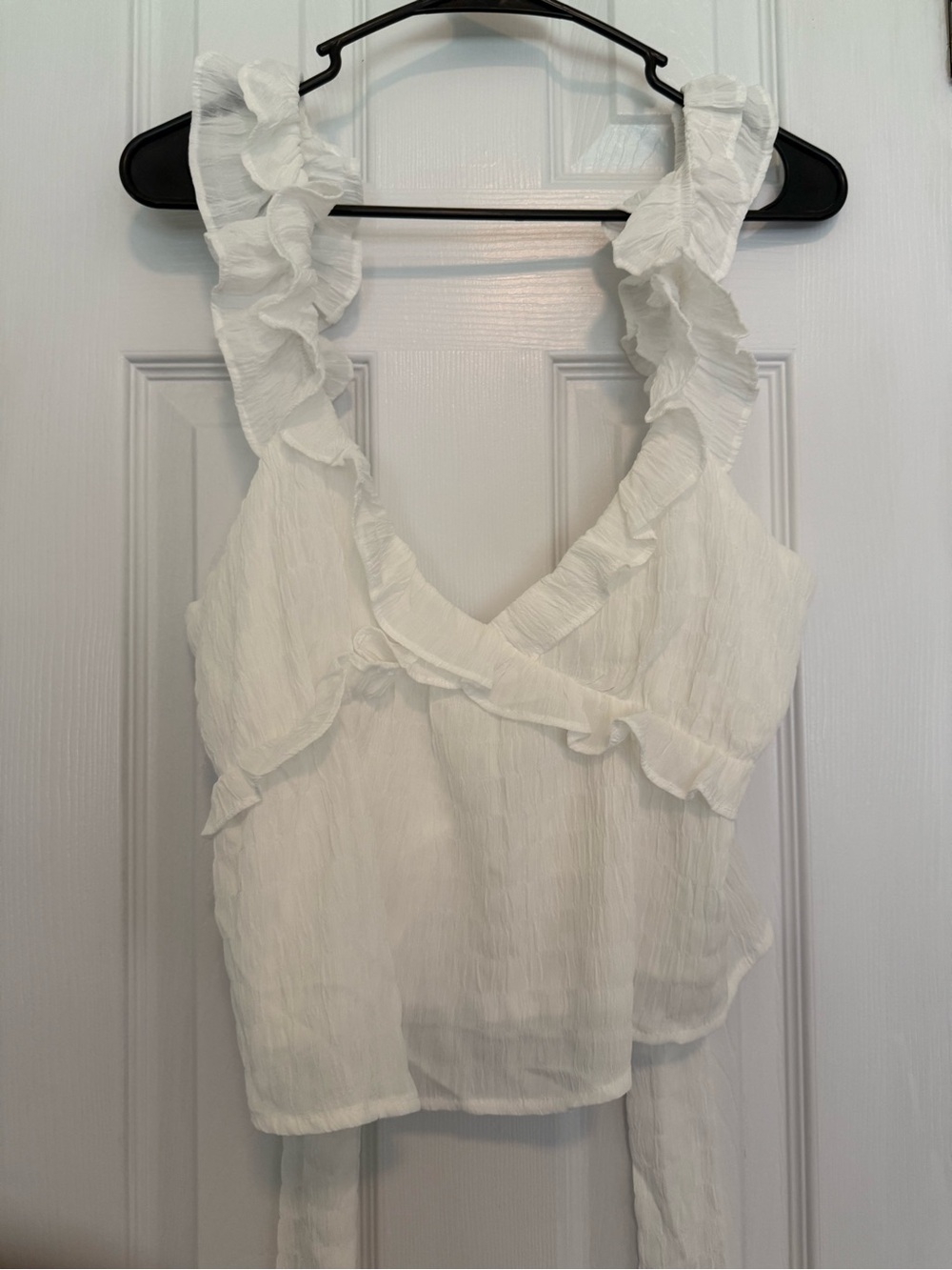 Lush White Ruffle V-Neck Tank